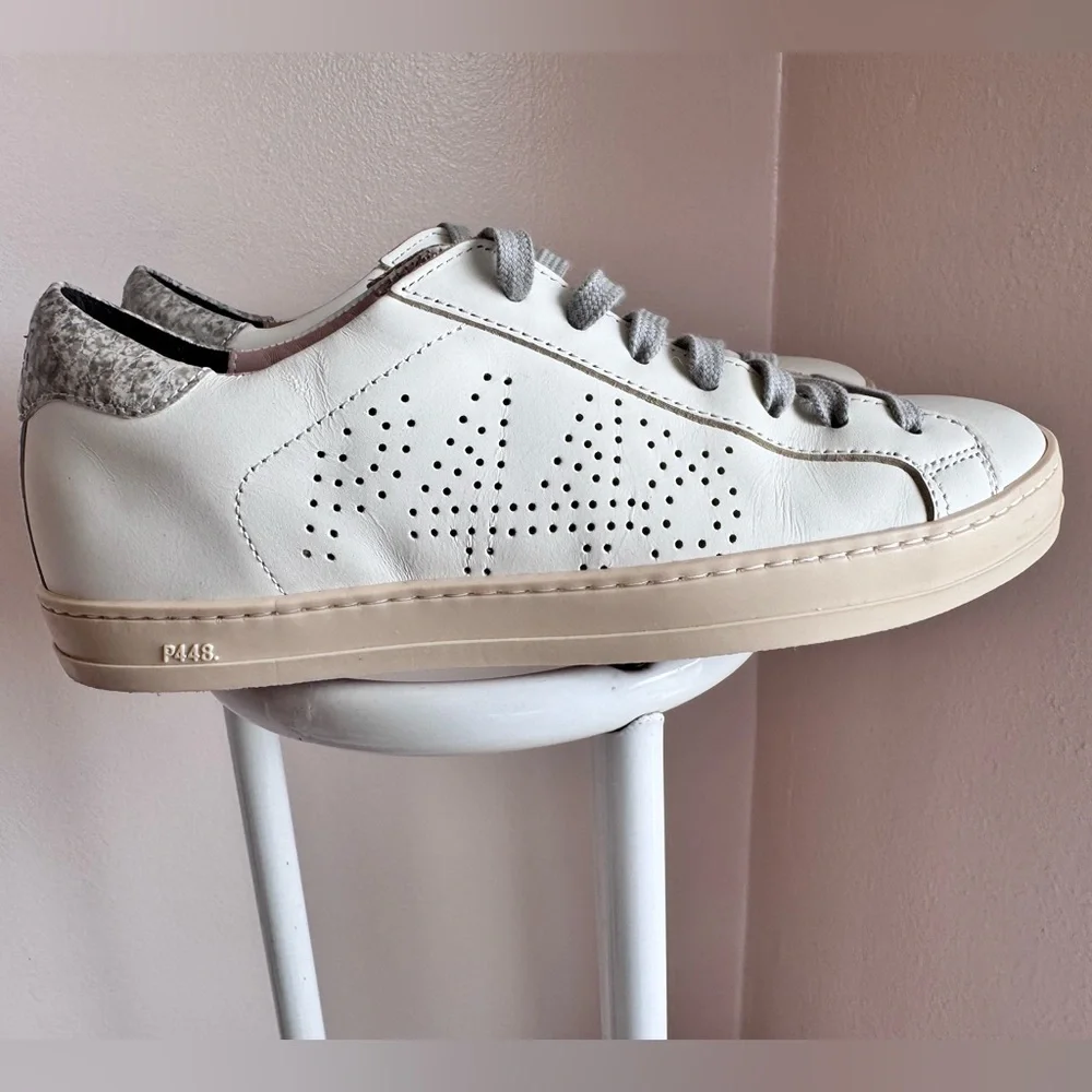 P448 John Silver White Sneakers with Pink Soles & Gray Laces - Size 37 - Picture 8 of 16